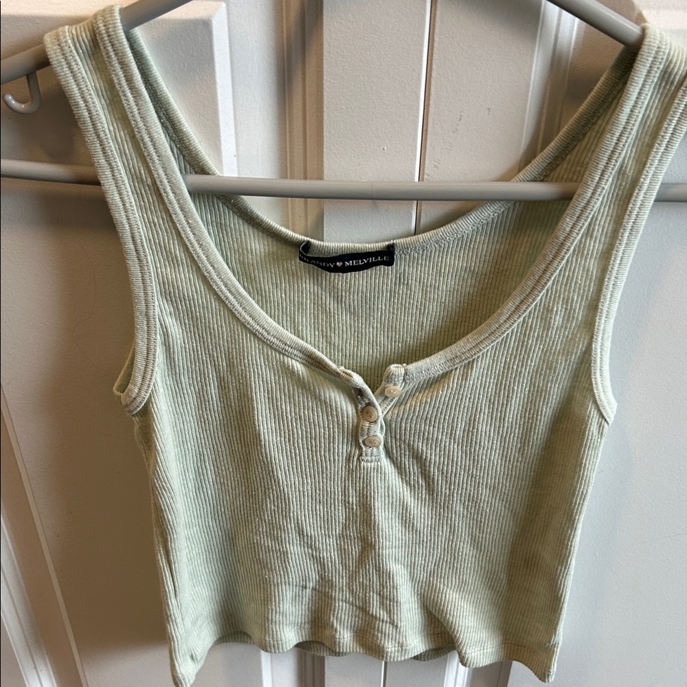 Brandy Melville Light Green Ribbed Button-Front Tank